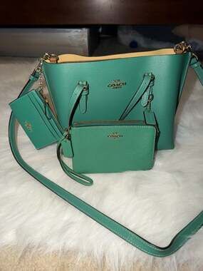 Coach Mollie Tote 25 in Bright Jade Green with Matching Wristlet and Card Holder